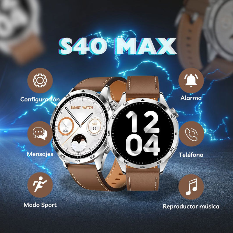 S40 Max Smartwatch (reloj inteligente) 1.62 pulgadas, Brújula NFC, Voz AI, Bluetooth, Llamadas, Música, Monitor de Salud, Deporte, Fitness Track